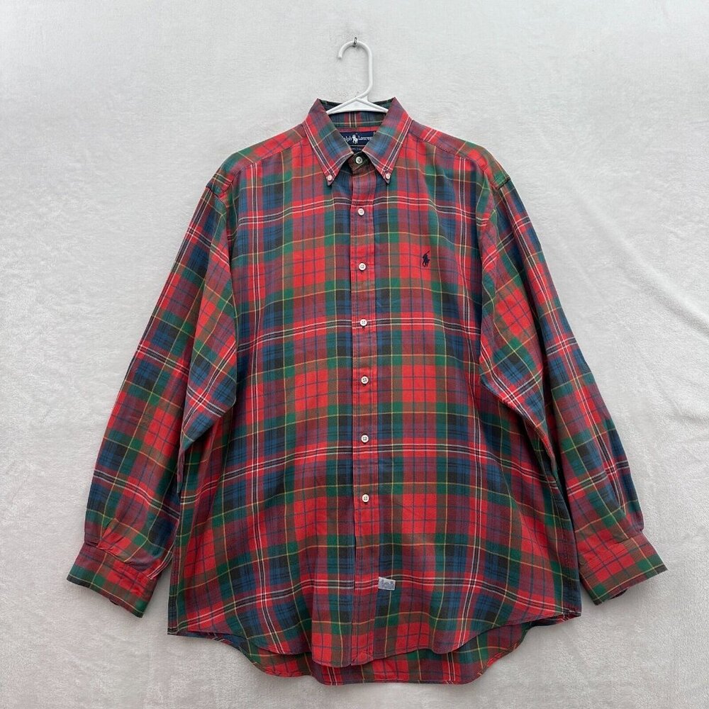 Ralph Lauren Shirt Mens M  Red Madras Plaid Casual Pony Button Down